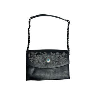 Sam & Hadley Black‎ Leather & Turquoise Small Shoulder Purse Country Western